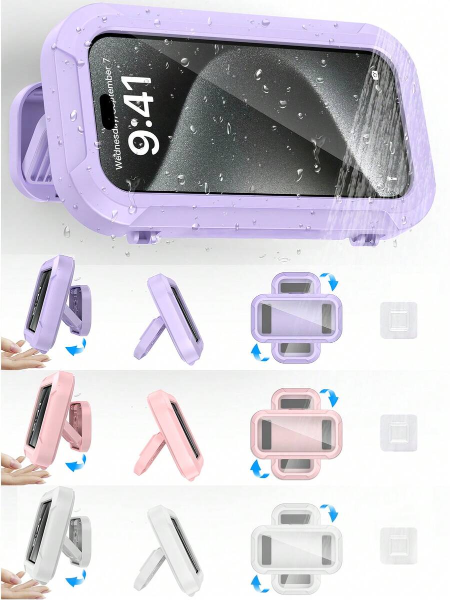 Shockproof Bathroom Waterproof Wall-Mounted Holder Phone Holder 360° Rotating Waterproof Shower Phone Holder Extendable, Adjustable Angle, Anti-Fog High Sensitivity Touch Screen Protective Case, Wall-Mounted Without Drilling, Fits 4"-7" Phones, Suitable For Bathroom, Mirror, Bathtub Or Kitchen Mother's Day Gift