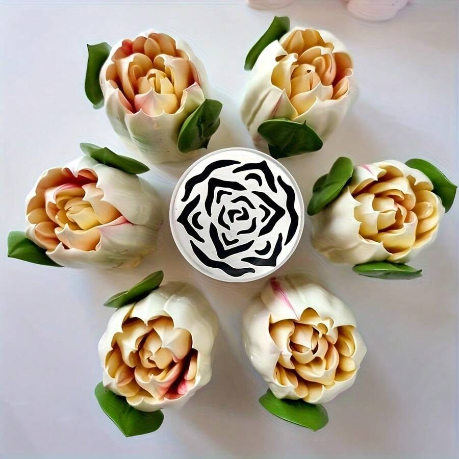 大型不锈钢俄罗斯裱花嘴,玫瑰花形裱花嘴,适用于蛋糕装饰、奶油、饼干、甜点DIY、花束烘焙工具 - 彩色 - 查看 1
