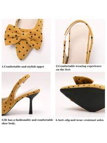 Women's Solid Color High Heel Pumps, Pointed Toe Kitten Heel Slip-On Sandals With Buckle Closure - Yellow - View 9