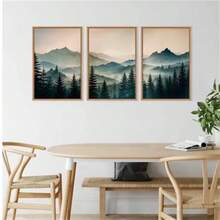 3 PCS Optinal Framed Posters Wall Arts Modern Bohemian Misty Forest Pine Trees Natural Mountain Landscape - 3pcs - View 4