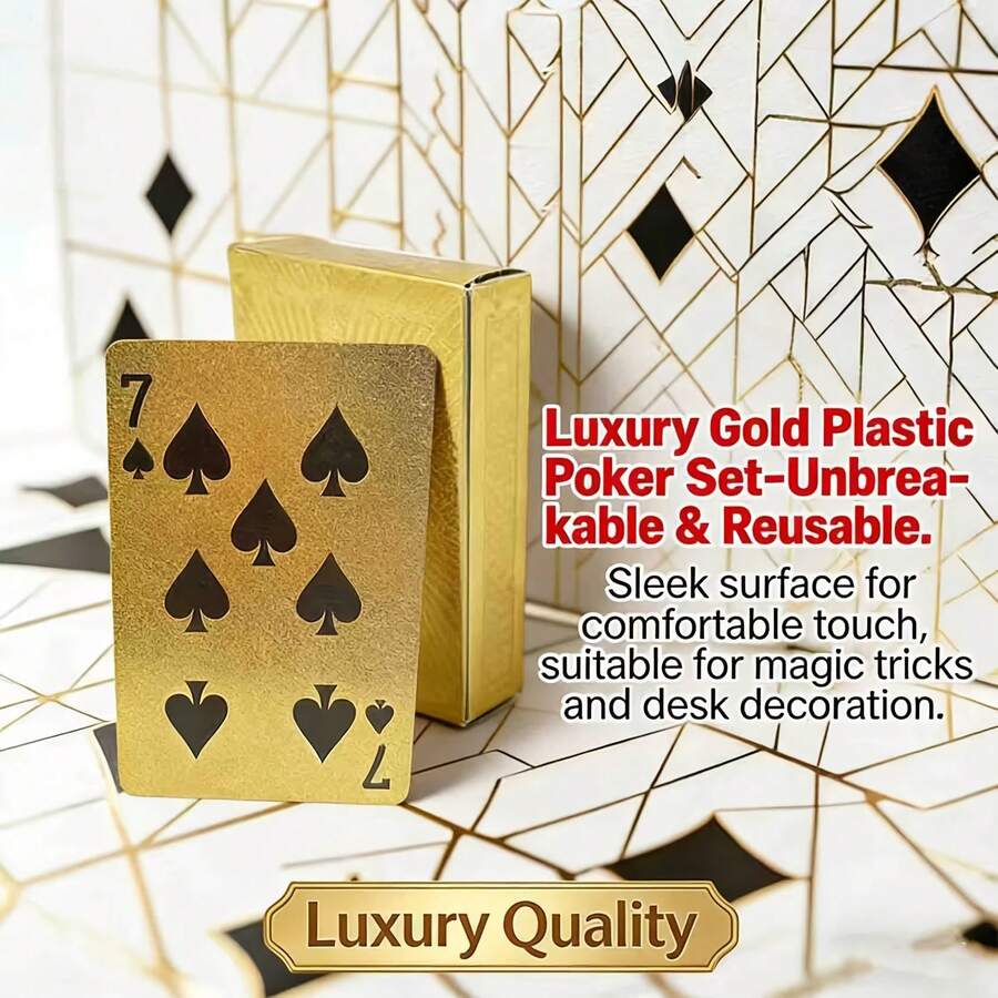 Bộ bài poker nhựa mạ vàng cao cấp bán chạy nhất, không vỡ, chống thấm nước, chống rách, lý tưởng cho đêm chơi bài và làm quà tặng. - Xem 1