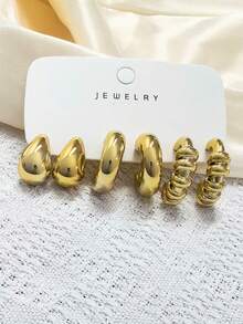 6/18pcs European And American Style Versatile Gold Stud Earrings, Women Plated Flower/Geometric Earrings, Suitable For Work, Dating, Daily Wear - Gold - View 7