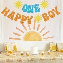 1st Birthday "One Happy Boy" Hanging Flag, Celebrate Boy's First Trip Around The Sun Birthday Party Decoration - Birthday - View 1