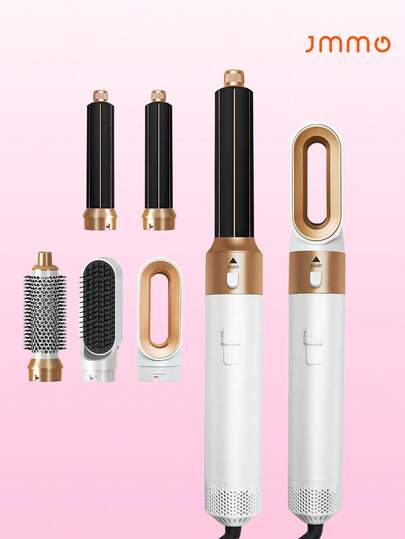 JMMO Máy tạo kiểu tóc và sấy tóc 5 trong 1 - Bàn chải ion có thể tháo rời | Tạo kiểu tóc bồng bềnh, máy uốn và duỗi tóc | Món quà hoàn hảo cho Ngày của Mẹ, Halloween và Giáng sinh (Vàng trắng/Đỏ xám) Phích cắm tiêu chuẩn Châu Âu