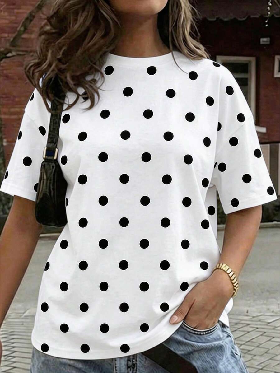 Vaiaye Women Loose Round Neck Casual T-Shirt, Striped Patchwork Minimalist Slim Fit Short Sleeve T-Shirt, Spring/Summer Vacation - White Background With Black Waves - View 1