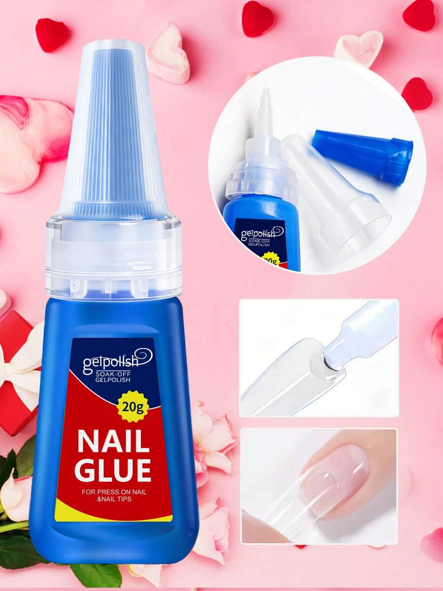 GELPOLISH 20g High Strength Waterproof Quick Drying Nail Glue, Easy To Use, Strong Adhesive No UV Lamp Needed