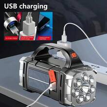 1 Piece Solar Emergency LED Light - Portable Outdoor COB Flashlight, USB Rechargeable, 8 LEDs, Multifunctional Handheld Camping Light With COB Side Light, IP44 Waterproof, Emergency Power Supply, Dual Switch, Suitable For Outdoor Hiking, Camping, Night Fishing, Emergency Rescue Work - Flashlight - View 7