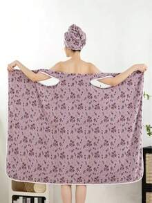 2pcs Printed Bathrobe & Hair Towel Set, Thick Super Absorbent Quick Dry, Soft Skin-Friendly No Pilling No Lint, Gift For Girlfriend, Friends, Valentine's Day, Thanksgiving, Christmas - Multicolor - View 9