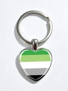 1pc Rainbow Striped Heart Keychain, Unique Accessory, Versatile For Backpack, Car Keys - Multicolor - View 5