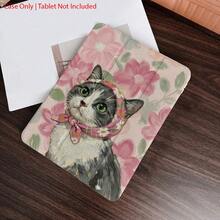 1件装油画猫咪粉色花卉印花平板电脑保护套，兼容iPad第十代10.9英寸（2022款）智能保护套/Air 13(M3 2025)/Air 11(M3 2025)/Air 11(M3 2025)/11(A16 2025)，具备自动休眠/唤醒功能，时尚平板电脑配件，兼容小米5/5PR/6/6PRO/7/7PRO/Galaxy Tab S10+/S9/A9，兼容小米Pad 5/6/7，兼容华为MatePad - 彩色 - 查看 3
