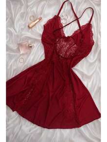 Women's Camisole With Crossover Back And Elegant Lace Cutouts. - Đỏ - Xem 2