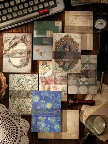 100pcs/Pack Vintage Themed Decorative Papers, Multipurpose DIY Decor, Includes 8 Designs Suitable For Back To School, Journaling, Scrapbooking, School Supplies - Material Paper - View 8