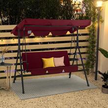 YODOLLA Outdoor Patio Swing Chair, 3 Seater Canopy Swing With Removable Cushion And Weather Resistant Powder Coated Steel Frame - Red - View 9