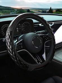 Bọc vô lăng xe hơi bằng da sợi carbon - Không có vòng trong, da PU mềm mại, đường khâu hình thoi, đường viền tương phản, tay cầm mềm mại với lớp lót chống trượt bên trong, phù hợp với vô lăng 14.5-15 inch, phụ kiện nội thất xe thể thao. - da sợi carbon - Xem 3