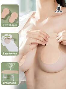 50/40/20/10/2pcs Invisible Breast Lift Tapes & Nipple Covers - Disposable Non-Woven Lift Pads, Suitable For Large Bust, Can Replace Strapless Backless Bras - Beige - View 2