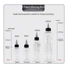 Botellas de almacenamiento de plástico transparente de 30ml/60ml/100ml/250ml con escalas, botellas para mezclar pegamento y pintura de modelos - Ver 8