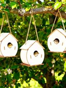 3pcs Wooden Birdhouse, Suitable For Outdoor Bird Nests, Bird Nest Landscape Decor, Outdoor Balcony Decor, Outdoor Gardening Supplies, Garden Decor, And Outdoor Windproof, Moisture-Proof And Warm Habitat - A-Brown - View 3