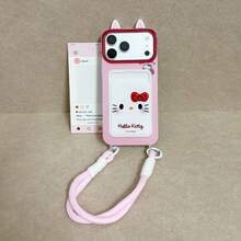 SANRIO Bộ 1 ốp điện thoại Hello Kitty màu hồng tai mèo độc đáo, sang trọng, dễ thương + ví đựng thẻ hình mèo + dây đeo, thiết kế nơ 3D, chất liệu chống nước và chống sốc, phù hợp với Apple dòng 17, 11/12/12 Pro, 13/14/15, 13 Pro/14 Pro/15 Pro, 12 Pro Max/13 Pro Max/14 Pro Max/15 Pro Max, 16, 16 Pro, 16 Pro Max, 17, 17 Pro, 17 Pro Max, thích hợp cho Ramadan, Ngày Valentine, Ngày của Mẹ, Lễ hội Thuyền Rồng, Lễ hội nước, Eid Al-Adha, Quà tặng ngày lễ, Quà tặng tốt nhất. - Hồng - Xem 2