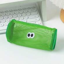 1pc Fashion Minimalist Design Beaded Eye Mesh Pencil Case, Cute Big Eye Stationery Pouch Portable Pen Holder - Multicolor - View 11
