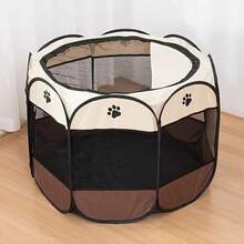 Valla octogonal para sala de maternidad para gatos, tela Oxford impermeable y resistente a los arañazos, tienda plegable para mascotas, nido para gatos, perrera - curry blanco - Ver 10