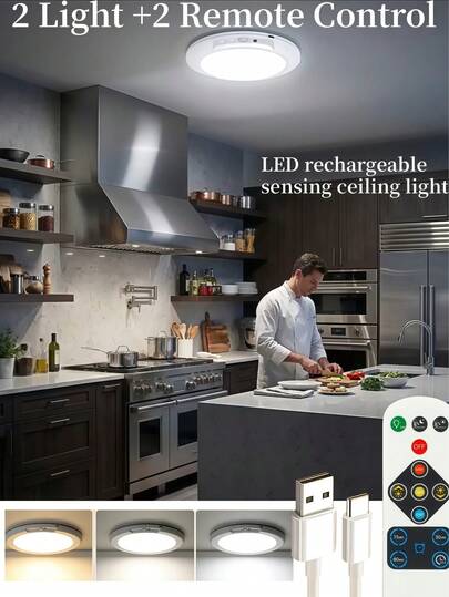 1PC/2PCS Rechargeable Ceiling Light With Remote, LED Light, Wall Light, Fan Light, Night Light, Mosquito Repellent Lamp, Kitchen Accessaries, Motion Sensor Dimmable Timing Motion Activated Overhead Shower Light For Bathroom Pantry Hallway Porch, Cosas Para El Cuarto, Room Deocr,Led Lights For Room, Interior, Bedroom, Living Room, Home Decor, Wall Decor, Mother Gifts,Summer Essentials, 4000mAh