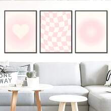 3幅现代简约粉色爱心帆布墙画海报，适用于房间家居装饰，美观实用，可选画框，复古风格，爱心渐变格纹印花，梦幻主题，春夏墙面装饰，适用于客厅、卧室、餐厅等室内空间，竖向无框画作及艺术印刷品，也适用于浴室、厨房、客厅、卧室、办公室等装饰。 - 多色 - 查看 11