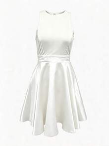 Women's Elegant Romantic Short A-Line Puff Dress, Halter Neck Backless Dress Party White Summer - White - View 7