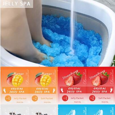 50g Gelatina de leche de mango y fresa + Set de 65g de Sal de Baño para Pies, Sal de Baño de Barro Cristalino para Pies, Spa de Pies, Cuidado de Pies, Gelatina Exfoliante de Pies Hidroterapia