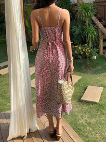 Vestido largo de tirantes para mujer, con estampado floral y diseño fruncido en el pecho. - Azul 2 - Ver 9
