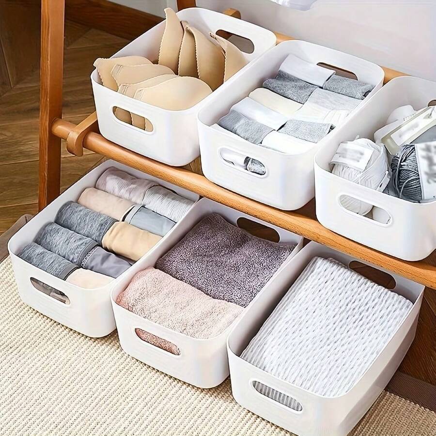 10 hộp đựng đồ bằng nhựa màu trắng đa năng có tay cầm, kiểu dáng tối giản, thích hợp để đựng tất, đồ lót, khăn tắm, đồ dùng gia đình đa năng. - Xem 1