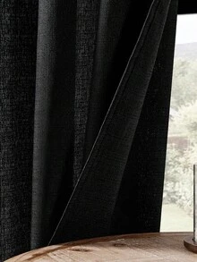 1pc/2pcs Linen Look Sheer Curtains Faux Linen Textured Semi Sheer Window Curtain Panels For Living Room Bedroom,Faux Linen Sheer Curtains Light Filtering Textured Linen Blended Curtain Drapes For Home Decor - Black - View 6