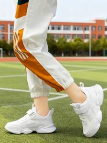 兒童運動鞋/男孩白色網布鞋/女孩透氣網布白色運動鞋/小學生純色跑步鞋 - 白色 - 查看 7