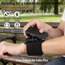 360° Rotatable Wrist Phone Holder With Armband, Suitable Compatible With Iphone//Android Smartphones, 2-In-1 Wrist & Arm Band Phone Holder For Fitness, Running, Hiking - Black - View 2