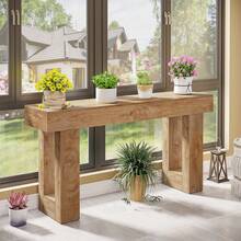 LITTLE TREE Farmhouse Console Table, 63-Inch Long Wooden Sofa Table Behind The Couch, Narrow Entr Yway Table For Entrance, Hallway, Living Room - 淺棕色 - 查看 7