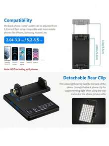 Borriig 60 LED High Power Rechargeable Clip-On Fill Light, Front And Rear Clip Design, 3 Lighting Modes Adjustable, Suitable For Smartphones, Android, IPad, Laptops, For Makeup, Selfie, Vlog, Suitable For Selfie And Live Streaming, Portable Selfie Light - White - View 5