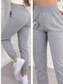 Women's Jogger Pants, Thick Fleece, Winter, Fleece-Like - 淺灰色 - 查看 2