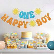 1st Birthday "One Happy Boy" Hanging Flag, Celebrate Boy's First Trip Around The Sun Birthday Party Decoration - Birthday - View 2