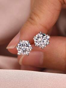 Bông tai bạc S925 đính đá Moissanite 0.6CT, thích hợp để đeo hàng ngày, đi làm, dự đám cưới, du lịch, sinh nhật, tiệc tùng và các dịp khác. Là món quà lý tưởng. - Bạc - Xem 2