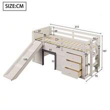 Low Bunk Bed 90 X 200 Cm With Slide, Three Drawers And Two Doors, Cream Color. - 白色 - 查看 5