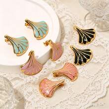 1 Đôi bông tai hình quạt bằng thép không gỉ 304 mạ vàng, tráng men, kiểu dáng retro Art Deco hình vỏ sò, thích hợp cho nữ. - Hoa tai - Xem 3