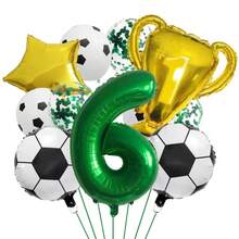 Green Football Champion Trophy Star Number Balloon Set, Suitable For Children's Birthday Party, Sports Theme, Football Party Decoration - 1 YEAR - View 7
