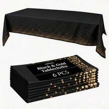 8/6/4/2 Pack Black Base Rose Gold & Silver Dot Disposable Plastic Tablecloth 54"X108", Waterproof Rectangular Table Cover For Wedding & Party - Black Background With Gold Dots - View 10