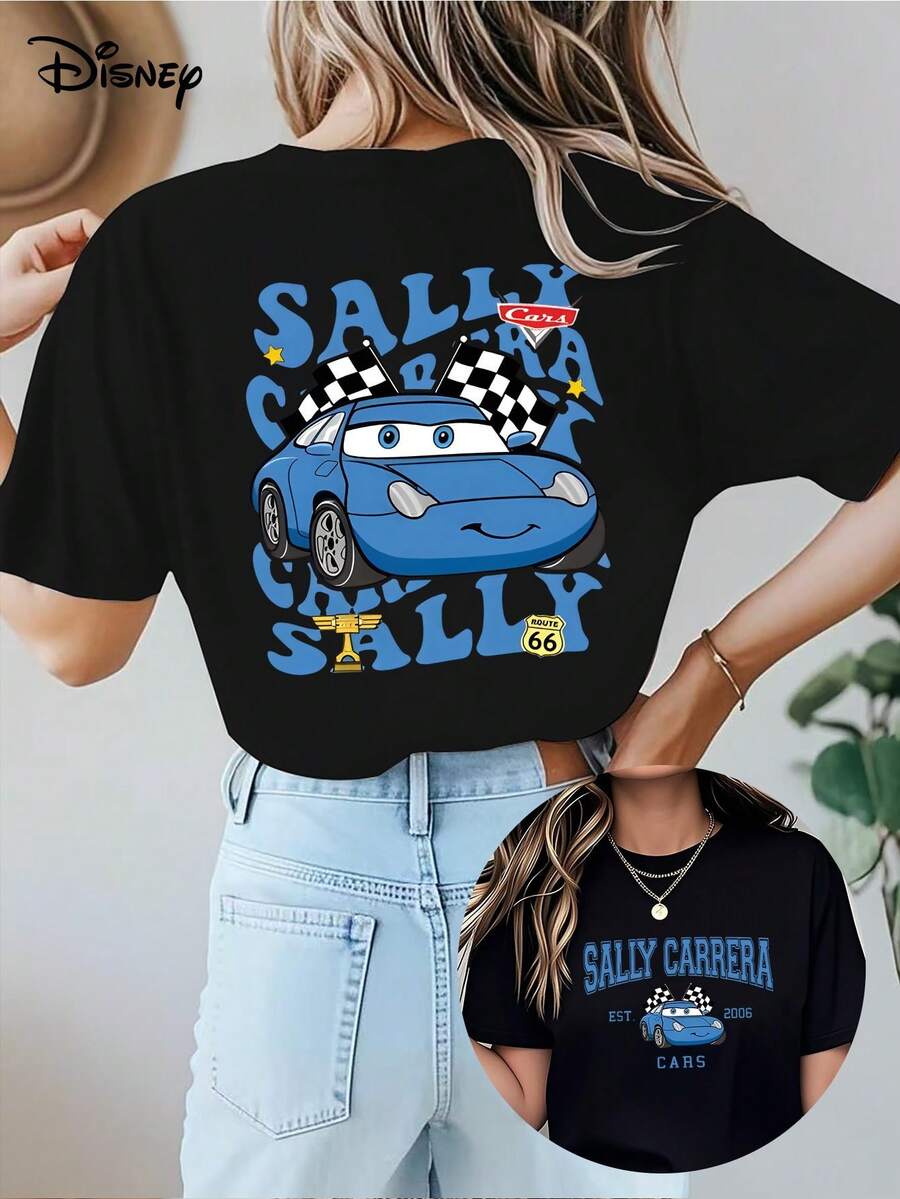 Disney Women's T-Shirt Cars Double-Sided Short-Sleeved Shirt, Radiator Springs Short-Sleeved Shirt, Family Vacation T-Shirt, Short-Sleeved Shirt - màu đen - Xem 1