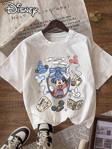 Disney Mickey Patterned Women'S T-Shirt, Casual Round Neck Short Sleeve Tee, Perfect For Everyday Wear - 白色 - 查看 6