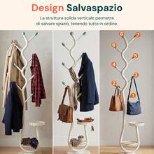 Avilia Appendiabiti Moderno in Metallo Bianco con 2 Vassoi Circolari Ø24 cm – Struttura Robusta e Salvaspazio - H 166,5 cm - Bianco - Visualizzare 8