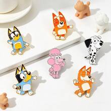 6pcs Cartoon Bluey Bingo Chilli Cute Cattle Dog Animal Enamel Brooch Set - Multicolor - View 1