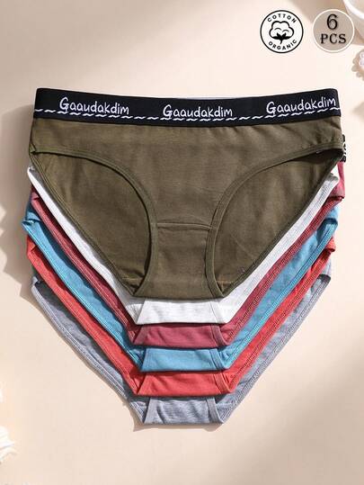 6 PCS Women's Sexy Cotton Panties Low Waist Seamless Briefs LOVE Letter Belt Soft Comfortable & Breathable Underwear For Yoga, Sports And Daily Wear