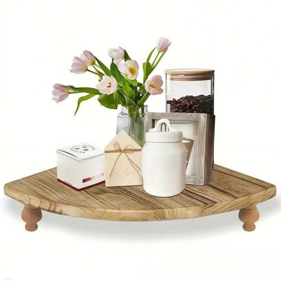 Vintage Wooden Corner Shelf - Multifunctional Retro Display Shelf, Suitable For Kitchen, Coffee Bar, Farmhouse Decor, Bathroom, And Restaurant, Space-Saving Small Item Storage Rack - Camel - View 1