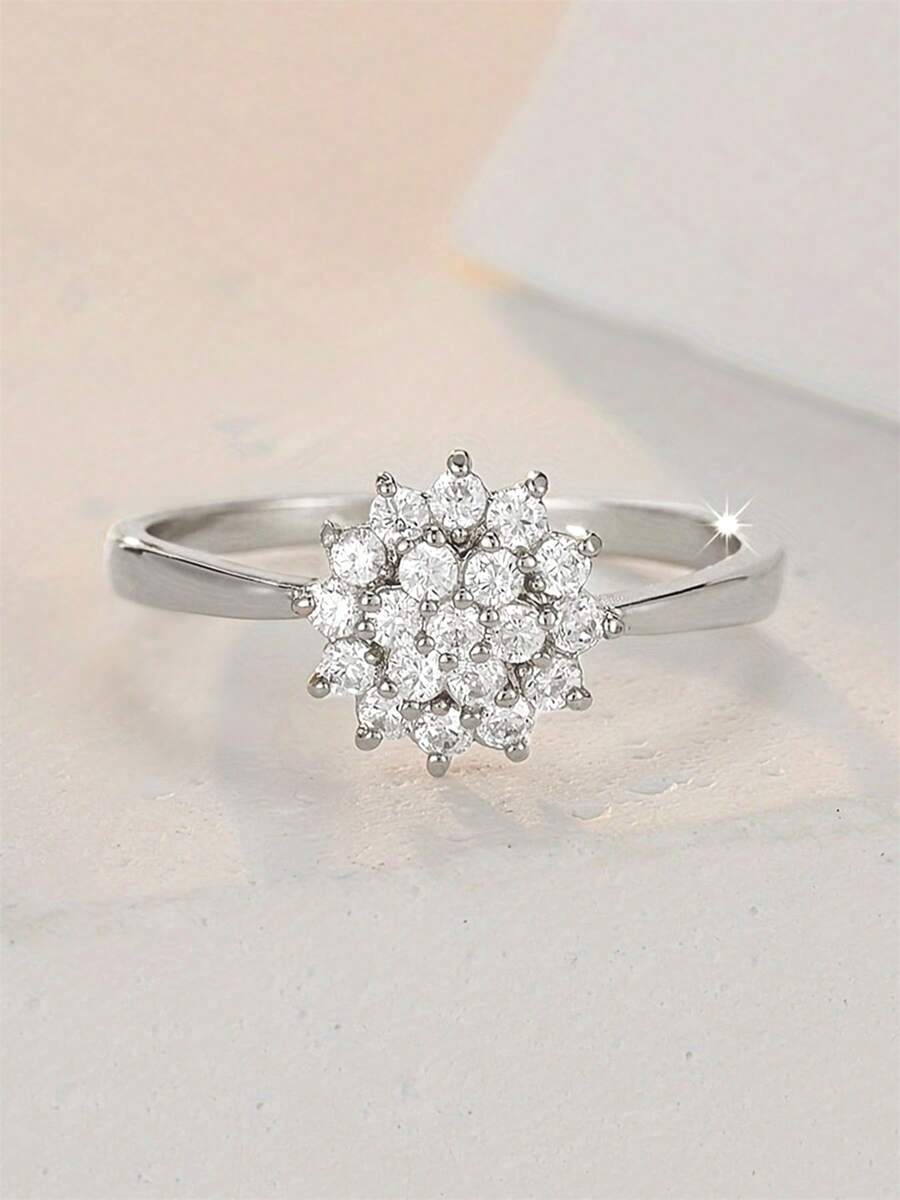 1pc Fashion Square Cubic Zirconia Ring For Women, Suitable For Wedding, Engagement, Anniversary Party, Valentine's Day Gift - Silver - View 1