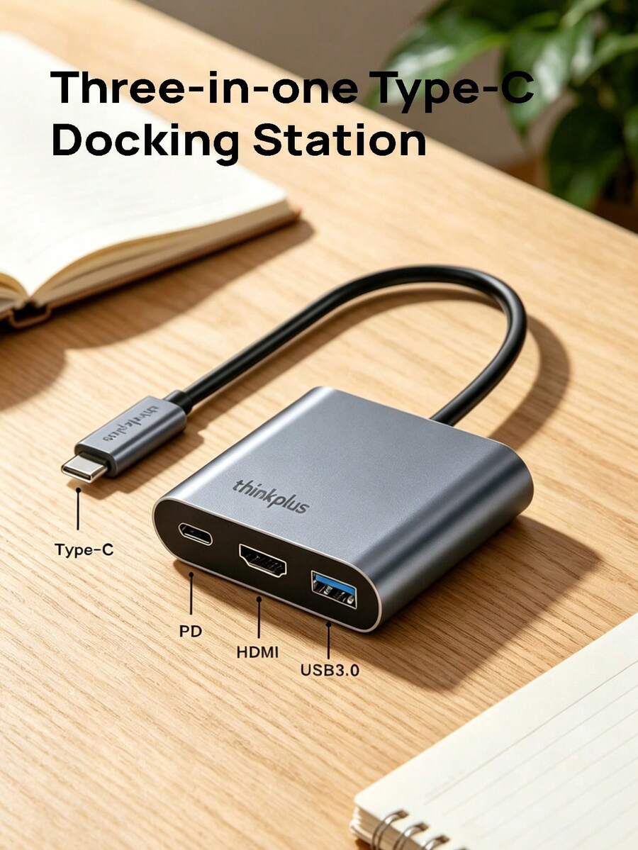 Lenovo 三合一 Type-C 拓展塢，PD100W 快充 + 4K HDMI 投影機 + USB 分線，筆記本 / 手機 / Switch 通用，小巧便攜不發熱 - 查看 1